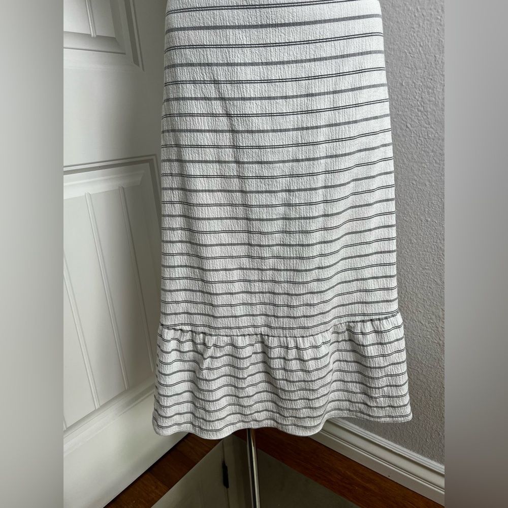 New Banana Republic Nautical Crepe Wide Strap Ruffled Belted Sun Dress Midi - Picture 4 of 10